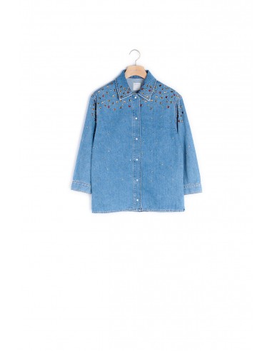 Chemise en jean à strass multicolores vente chaude votre 